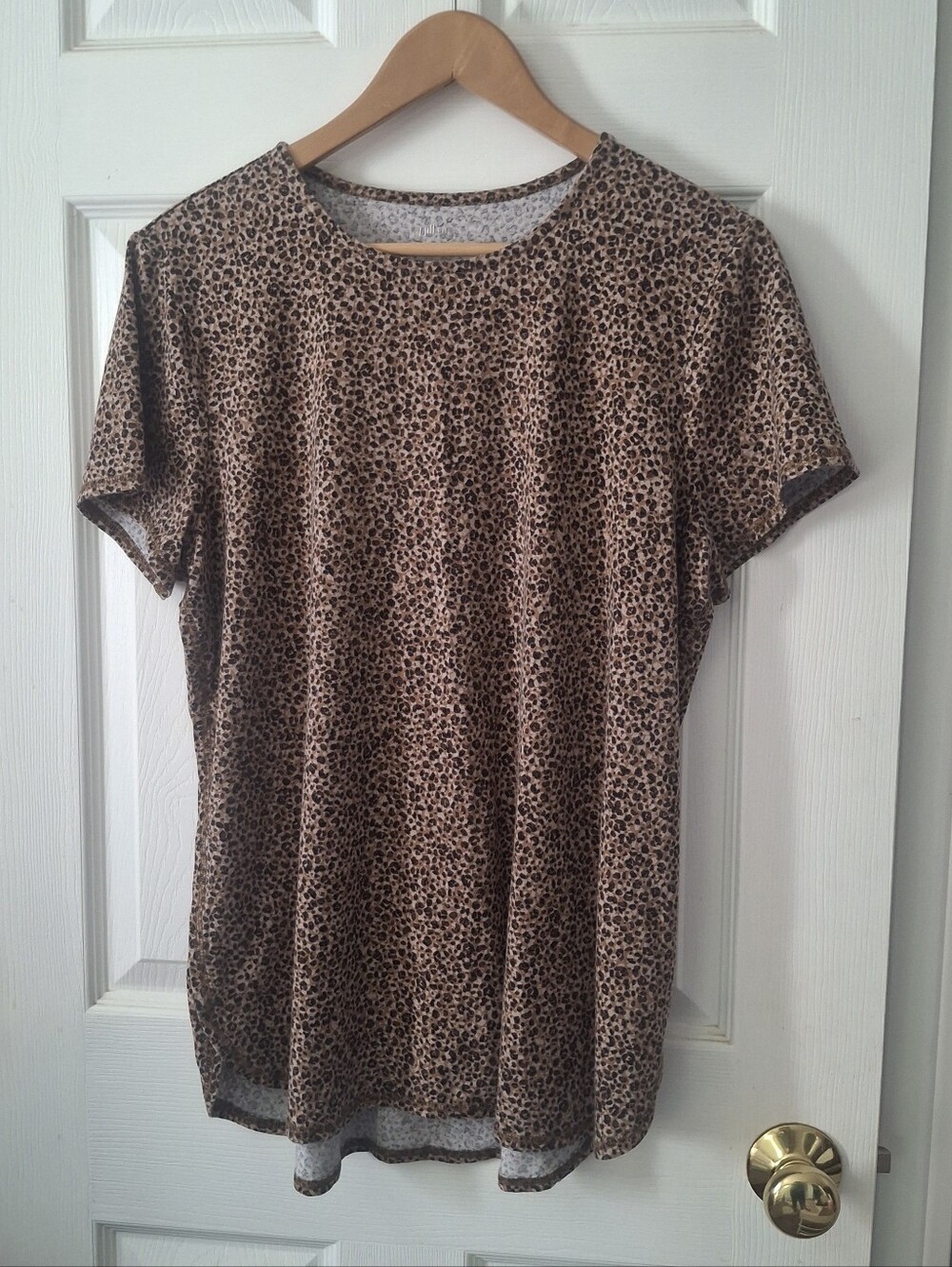 J.Jill Fit Progress Shirttail Tee Womens L Leopard Print Pima Cotton Short Slv